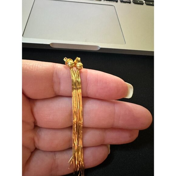 Gold 18K Yellow Gold Long Stud Shiny Solid Earrings 4.37grams Women - Picture 4 of 7